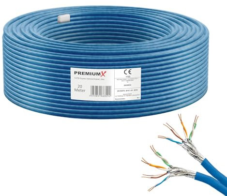 Premium X 20m CAT 8 Netzwerkkabel LAN Kabel Verlegekabel Ethernet Cat8 Installationskabel 40 Gbit/s AWG 22 reines Kupfer S/FTP PiMF PoE Eca Klasse Datenkabel Duplex - Blau