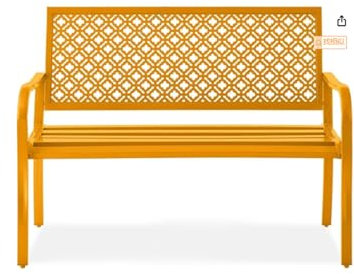GOPLUS Gartenbank Metall, Balkonbank mit Rückenlehne & Armlehne, Parkbank für 2-3 Sitzer, Ruhebank Retro-Stil, Gartenmöbel Bänke für Garten, Park, Balkon, 127,5 x 59 x 81,5 cm (Braun)