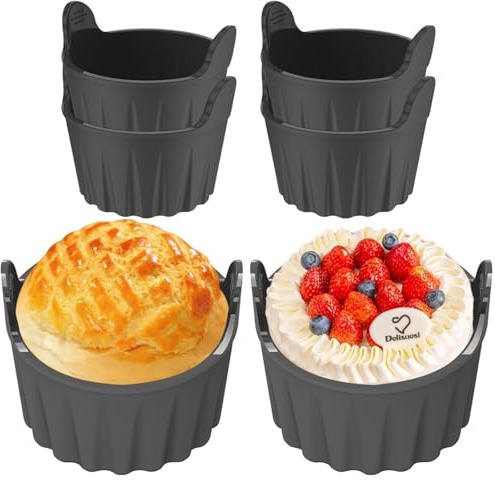 Vexran Silikonform Heißluftfritteuse, 4 Stück Muffin Backform, Wiederverwendbare Muffinform Silikon, Airfryer Zubehör für Eier, Pudding, Muffins