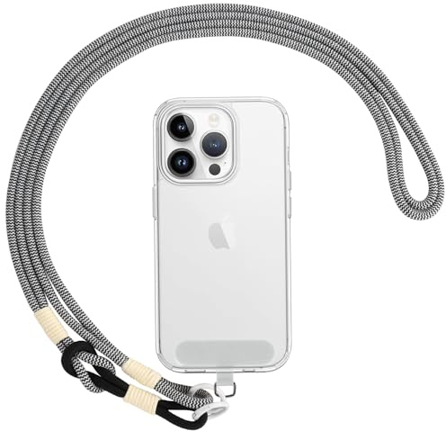 Coiwxmoi Handyband Universal zum Umhängen Kordel Kette,Handy Lanyard mit Stück Universelles Patch, Phone Lanyard mit Robuste Haken Kompatibel mit alle Smartphones,Abnehmbar - Schwarze und weiße Wellen