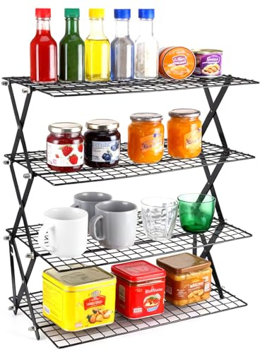 4-Tier Cooling Racks for Baking, Collapsible Foldable Iron Wire Cake Cooling Rack for Kitchen Camping, Baking Accessories