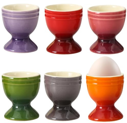 AXVRAV 6er Set Eierbecher Porzellan, Keramik Eierhalter Ø5×6 cm, Bunte Eierständer für Hart- & Weichgekochte Eier, Eierbecher-Set Ideal für Frühstück/Brunch, Spülmaschinenfestes