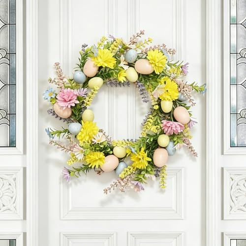 Osterkranz 40 cm Mit Bunten Ostereiern,KüNstliche Osterdeko,Oster Deko Tischkranz & TüRkranz,FüR HaustüR,AußEnbereich,Fenster,Wand,Garten