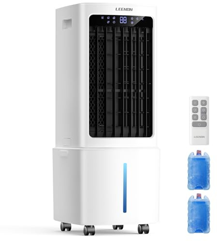 LEENON 9L Mobiler Luftkühler mit Wasserkühlung, Klimaanlage ohne Abluftschlauch, Verdunstungskühler mit 3 Geschwindigkeiten, 35 dB leise, Fernbedienung, Rollen, energiesparend für Schlafzimmer & Büro
