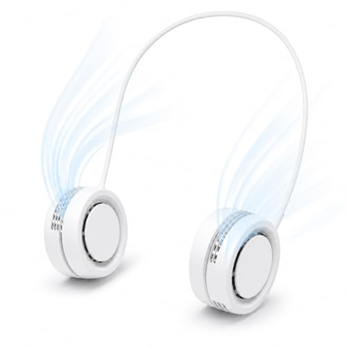 Ricomso Portable Neck Fan, 4000mAh Foldable Bladeless Fan, White | Hands-free design with 3 speeds and adjustable airflow for travel, work and outdoor use