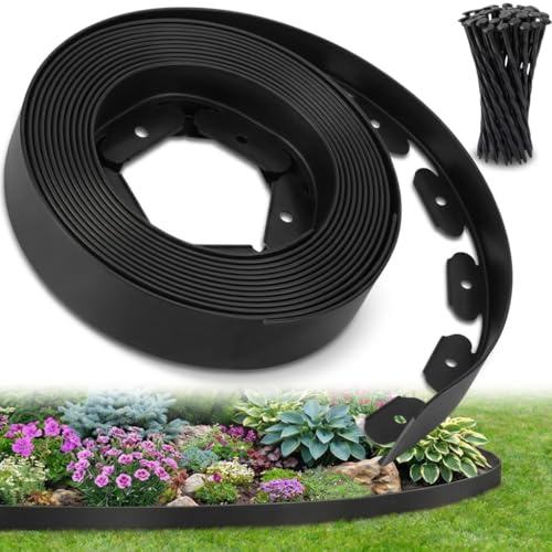 Ediesi, Bordure Jardin extérieur 10 m Flexible, Bordure de Jardin Plastique résistante 5 mm, délimiteur Gazon allées parterres, Installation Facile avec 30 piquets (Noir, 10 mètres)
