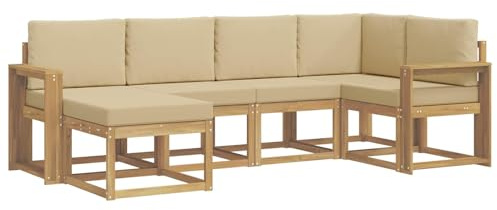 vidaXL Outdoor-Sofagarnitur mit Kissen 6 pcs Weiß und Beige Polyester, Garten-Sofa, modernes Outdoor-Komfort-Set, langlebige Sitzgarnitur für Entspannung und Terrasse