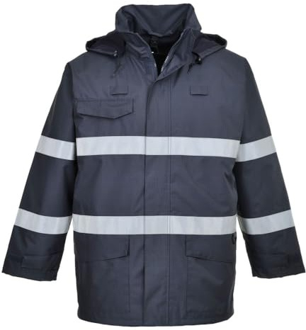 Portwest S770 Bizflame Rain FR Jacket Flame Resistant Long Sleeve PU Coated | Navy, 2X Large, EN ISO 14116, EN 1149-5, EN 13034, Regular Fit, Internal Chest Pocket, Lower Front Pockets, Detachable Lining
