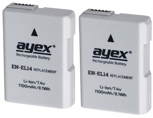 ayex EN-EL14 Akku 2er Set Kompatibel mit Nikon Coolpix P7700 P7100 P7000 D3100 D3200 D5100