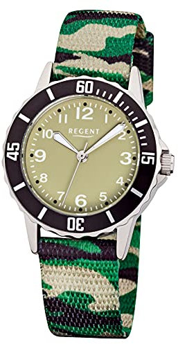 Regent Kinder-Armbanduhr Fashion Analog Textil-Armband grün schwarz camouflage Quarz-Uhr Ziffernblatt grün URF938