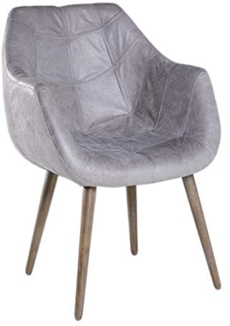 6x Armlehnenstuhl Stuhl Leder Grau mit Holzbeinen Esszimmerstuhl Echtleder Esszimmersessel Designstuhl Loungesessel Sessel Retro Look