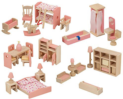 URBN-TOYS Set di giocattoli regalo per bambini in legno per casa delle bambole (uno di ciascuno)