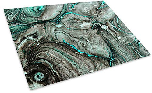 Green Marble Teal Glass Chopping Board Kitchen Worktop Saver Protector