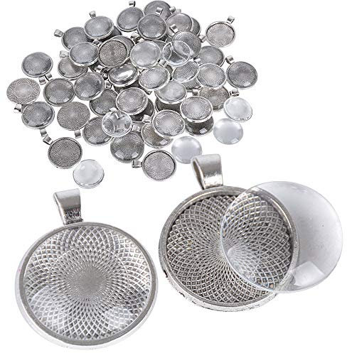 50-er Set Glas Cabochon Lünette Anhänger Tabletts für Schmuckherstellung Kuppel Cabochon Crystal Rund Cabochon Rohlinge DIY Schmuck 25mm Silber
