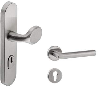 C&F Schutzbeschlag ZA | Langschild/Rosette | 72 mm Abstand für Wohnungstüren | V2A Edelstahl matt | New Orleans XK0