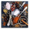 STYLER Küchenbild Cinnamon | Glasbild Wandbild | Zimt Gewürze Löffel Kräuter | Blau Rot Weiß | Quadratisch | Wanddeko Home Kunstdruck I Deko Küche Vintage Bild Glas | 50 x 50 cm