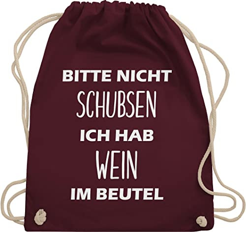Turnbeutel Rucksack - Festival Zubehör - Bitte nicht schubsen ich hab Wein im Beutel - Unisize - Bordeauxrot - weinrucksack festival-bag geschenk weihnachten sauf stoffrucksack festivalbeutel