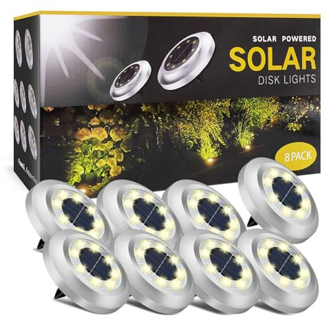 ZFITEI 8 Pack Solar Ground Lights Outdoor,8 LED Solar Garden Lights with 600mAh Battery & 8H Runtime for Lawn,Pathway(Warm White )