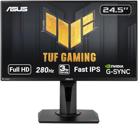 ASUS TUF Gaming VG259QM 24.5” Monitor, 1080P Full HD (1920 x 1080), Fast IPS, 280Hz, G-SYNC Compatible, Extreme Low Motion Blur Sync,1ms, DisplayHDR 400, Eye Care, DisplayPort HDMI BLACK