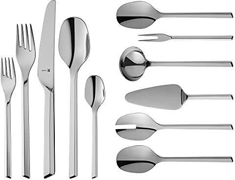 WMF Kineo Besteckset 12 Personen, 66 teilig, 60 Teile mit Servierbesteck, Monobloc-Messer, Cromargan protect Edelstahl poliert, kratzbeständig, spülmaschinenfest