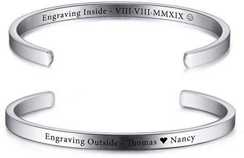 VIBOOS Personalisierte Armband Gravur Name Datum Identifizierung Armreif für Frauen Männer Benutzerdefinierte Edelstahl Verstellbare Inspirierende Manschette Geburtstag Schmuck