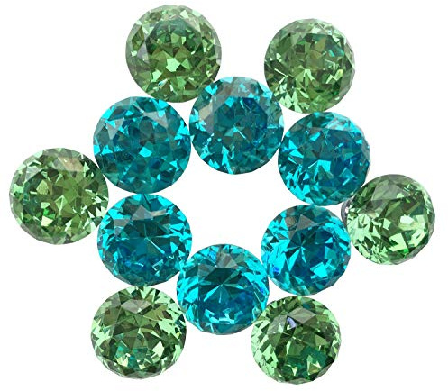 Becho Kristallknauf für Schublade, Schrank, Kristallglas, Diamantform, flach, rund, Kristallglas mit Schrauben, 3 cm, 12 Stück (Kristallgrün + Kristallblau)