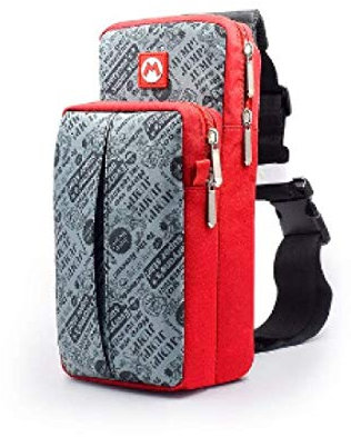 Rare Cross-Body Reise-Schultertasche für Nintendo Switch + Lite NS Konsole & Dock – Mario M Rot oder Aqua gepolsterte Sling Tragetasche (rot)