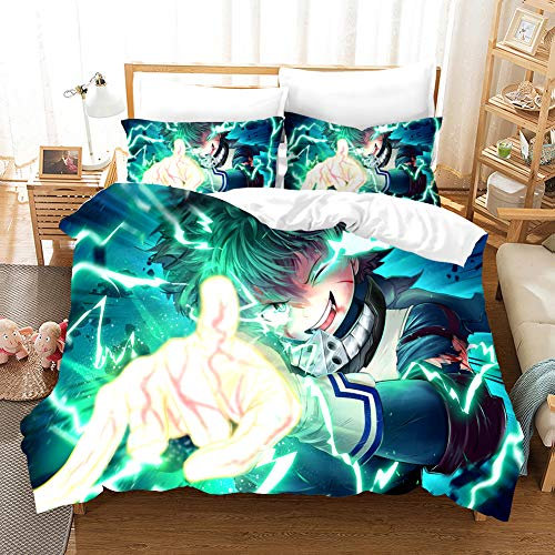 PTNQAZ Anime My Hero Academia Bettwäsche-Set für Kinder, Bettbezug-Sets mit Kissenbezügen, Cartoon-Heimtextil-Dekoration, Bettwäsche für Jungen (ohne Bettlaken) (Einzelbett)