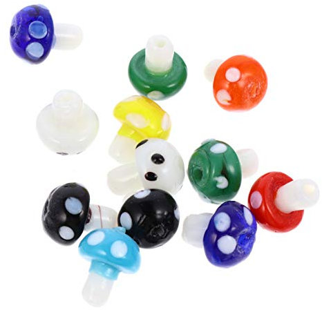 Milisten 20 Stück Pilz-Perlen, handgefertigt, Lampwork-Perlen, Abstandshalter, lose Perlen, Schmuck, Anhänger mit transparentem elastischem Faden, für Schmuck und Dekorationen (zufällige Farbe)