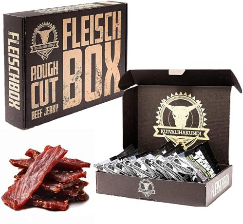 Rough Cut Jerky Box 430g - 9 Geschmacksrichtungen Beef Jerky, Chicken Jerky, Pork Jerky - Glutenfrei Protein Snack Meat Dörrfleisch - Trockenfleisch für Menschen - Gesunde Snacks
