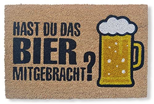 KOKO DOORMATS Kokos Fußmatte außen mit Anti-Rutsch PVC | Lustige Türmatte Hast du das Bier Mitgebracht? | Umweltfreundlich, Robust & Pflegeleicht | 60x40 cm für Außenbereich & Haustür