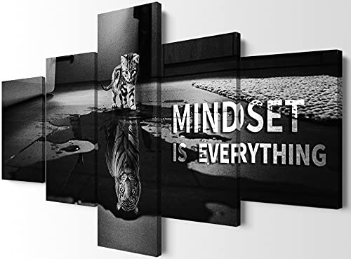Inspirierende Tiger-Wandkunst mit Holzrahmen, 178,8 x 101,6 cm (B x H), Motivationsposter und Mindset is Everything, Büro-Zitate, Dekoration für Zuhause, Fitnessstudio, Wohnzimmer, motivierende und