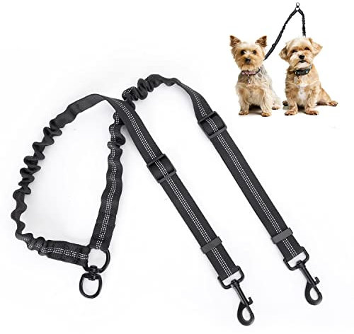 Nobleza - Correa Doble para Perro, antirenredos con Hilo Reflectante Ajustable, Doble Separador para Entrenar y Caminar 2 Perros