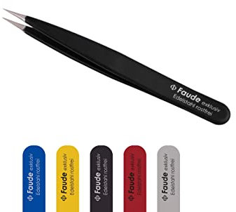 FAUDE Spitzpinzette fein und präzise für Splitter, Spreißel, Dornen und eingewachsene Haare. Edelstahl 10cm (schwarz)