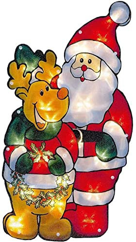 Christmas Decoration 10 & 20 LED Metallic Silhouette Lights Window String Hanging Stickers Small Large Light up Sign Indoor Outdoor Festive Party Home Decor Xmas Gift (10 LED Santa with Bear)