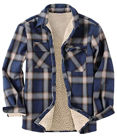Herren Thermohemd mit Reißverschluss Flanelljacke Karo Jacke Kariert Flanellhemd Karohemd Fleece Gefüttert Winterjacke Gepolsterter Trachtenhemd Innenfutter Holzfällerhemd