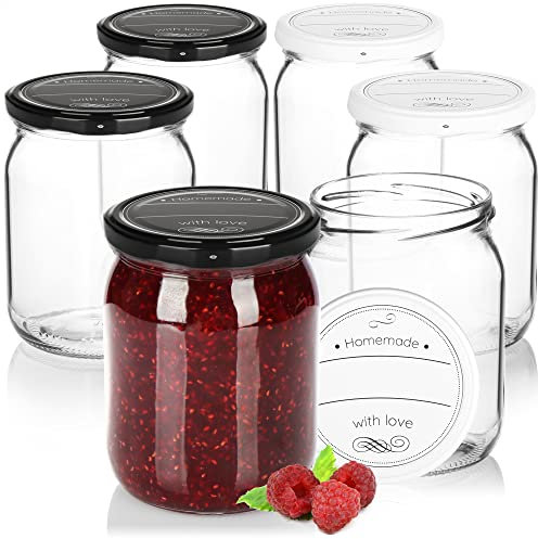com-four® 6x bocaux avec couvercles à vis Homemade with love en vert et rose - À Ø 82 mm - jusqu'à env. 540 ml