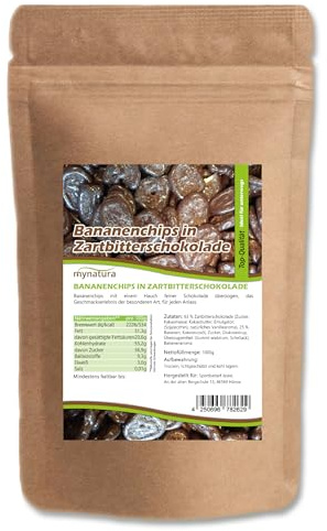 Mynatura Bananenchips, mit Zartbitterschokolade umhüllt I Schokolade I Banane I Snack I Topping I Süßigkeiten I Im Beutel (1x 1000g)
