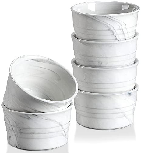 MALACASA Mini-Soufflé-Förmchen 8,7 x 5 cm / 190 ml, 6er Set aus Porzellan mit grauem Marmormuster, Muffin- und Backförmchen, spülmaschinenfest, mikrowellengeeignet, Serie BAKE