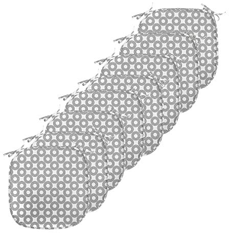ABAKUHAUS Geometrischer Kreis Polster für Esszimmerstühle, Ringe mit Kurven, Dekoratives wasserfestes Kissen mit Riemen für Küchensitze, 40 cm x 40 cm-8er Pack, Schwarzgrau