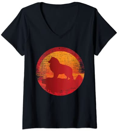 Damen Collie Retro T-Shirt mit V-Ausschnitt