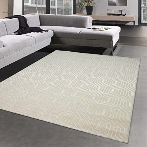 CARPETIA Schlichter Orientteppich mit modernem Design | pflegeleicht | Creme, 200 x 290 cm
