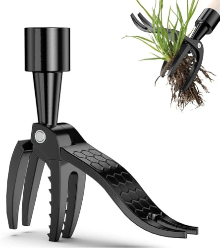 Nicoone Herramienta de deshierbe de jardín,Extractor de malezas de pie 4-garras Extractor de raíz de malezas Manual Desmalezador Herramienta de mano de jardín