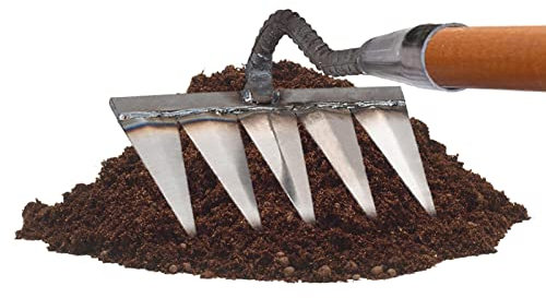 Linsition Jäten Vertikutieren Harke | Gartenrechen aus Metall für die Gartenarbeit | Schwerlastzinkenrechen aus Metall, Vertikutieren, Jäten, Flächenrechen, Stein-, Kies-, Wurzel