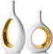 Weiß Gold Keramik Vase Satz von 2 für Moderne Home Decor,Runde Matte Vasen für Pampasgras, Neutral Boho Nordic Minimalismus Stil Blumenvasen,Zimmer Deko für Geschenk