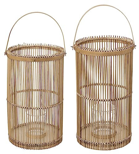 Atmosphera - Set mit 2 Laternen - Bambus und Glas - Beige