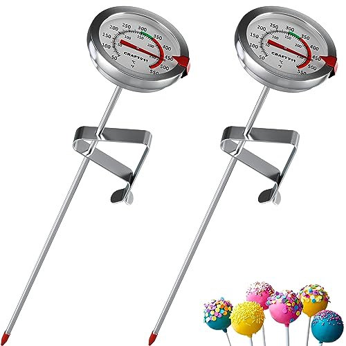 CRAFT911 Candy Thermometer with Pot Clip - Deep Fry Oil Thermometer for Frying - Cooking Thermometer for Frying Oil Candle Making Hot Oil Deep Fryer Thermometer 8 Side of Pot Thermometer - 2 Pack