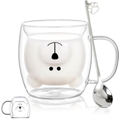 Süße Bär Tassen Kaffee Teegläser Trinkgläser Doppelwandige Kaffeegläser Cappuccino Espressotasse Becher Geburtstagsgeschenk,Valentinstag,Weihnachtstag Geschenke für Frauen,Mama,Papa,Lehrer,Freundin