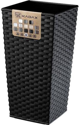 KADAX Pot de Fleurs Haut 57 cm, Plastique Imitation rotin, résistant aux intempéries – intérieur/extérieur, Noir rotin