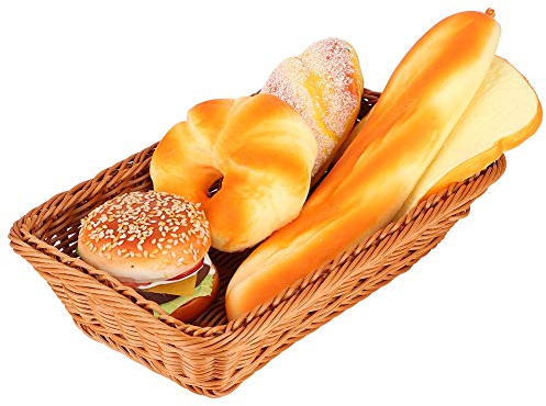 Brotkorb 30cm/35cm/40cm/45cm Mehrzweck Faux Rattan Gewobener Tabletop Aufbewahrungskörbe, Stapelbarer Rechteckiger Obst Gemüse Organizer für Home Restaurant Outdoor(30x20x7cm)